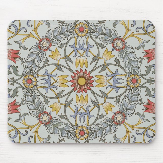 William Morris Floral Circle Flower Illustration Mouse Pad (Front)
