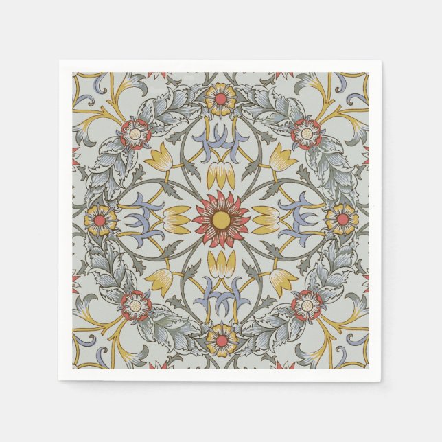 William Morris Floral Circle Flower Illustration Napkins (Front)