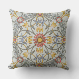 William Morris Floral Circle Flower Illustration Outdoor Pillow