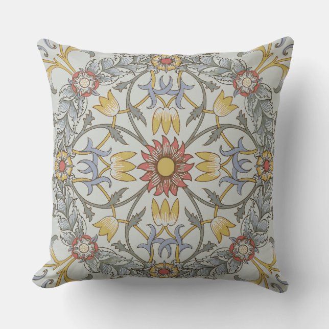 William Morris Floral Circle Flower Illustration Outdoor Pillow (Front)