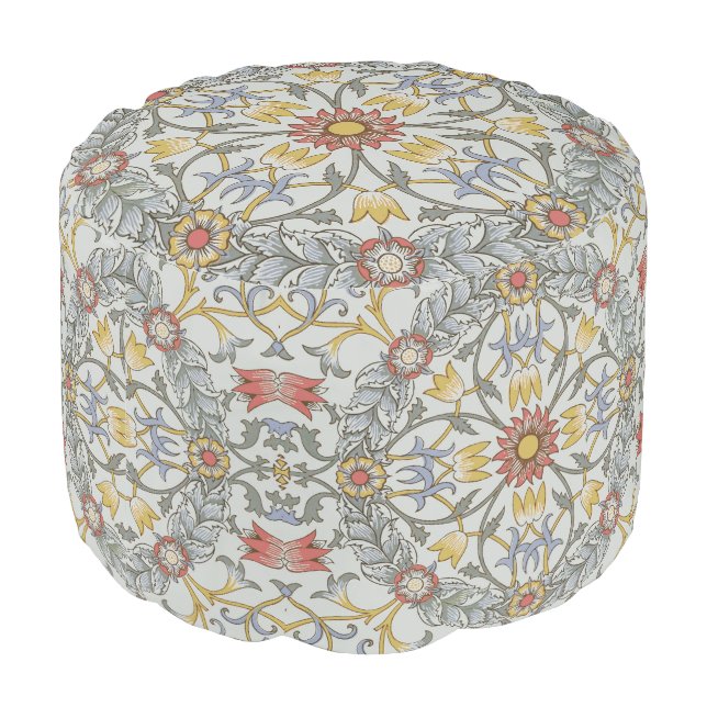 William Morris Floral Circle Flower Illustration Pouf (Angled Back)