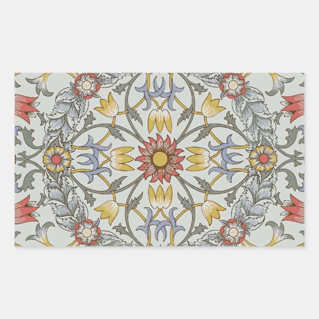 William Morris Floral Circle Flower Illustration Rectangular Sticker (Front)