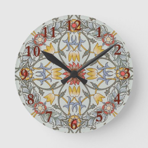 William Morris Floral Circle Flower Illustration Round Clock