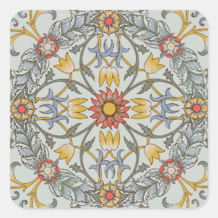 William Morris Floral Circle Flower Illustration Square Sticker
