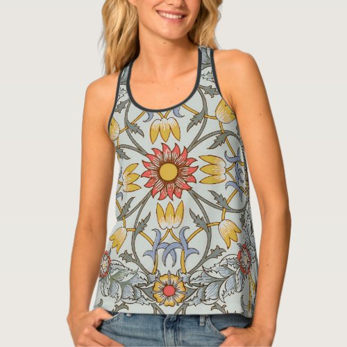 William Morris Floral Circle Flower Illustration Tank Top