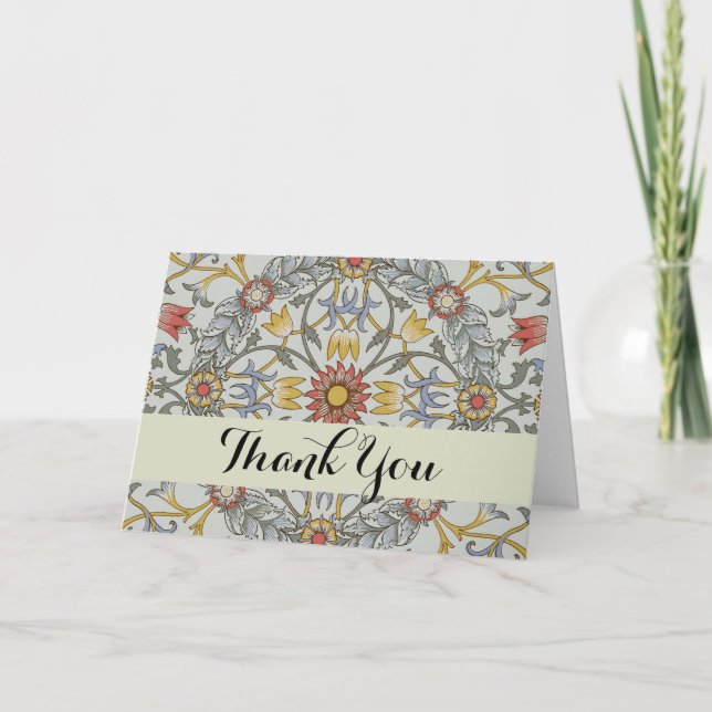 William Morris Floral Circle Flower Illustration Thank You Card (Front)