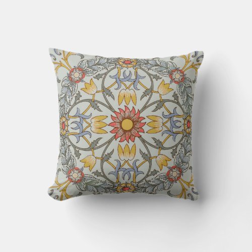 William Morris Floral Circle Flower Illustration Throw Pillow