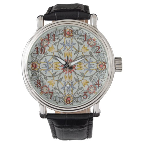 William Morris Floral Circle Flower Illustration Watch