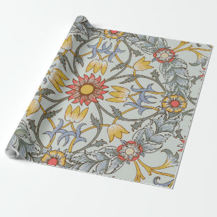 William Morris Floral Circle Flower Illustration Wrapping Paper