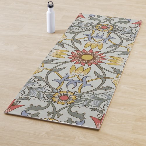 William Morris Floral Circle Flower Illustration Yoga Mat