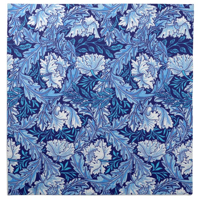 William Morris Floral, Cobalt Blue and White Cloth Napkin (Front)