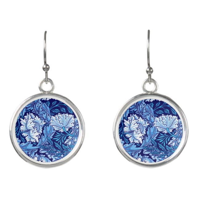 William Morris Floral, Cobalt Blue and White Earrings (Front)