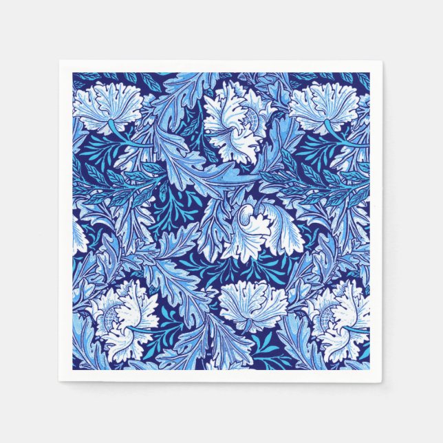William Morris Floral, Cobalt Blue and White Paper Napkins (Front)