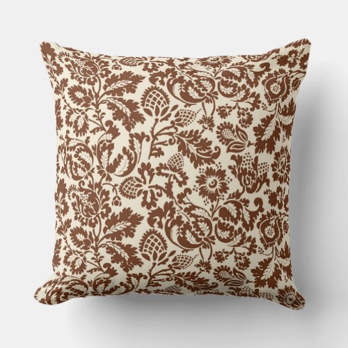 William Morris Floral Damask Beige and Chocolate  Throw Pillow