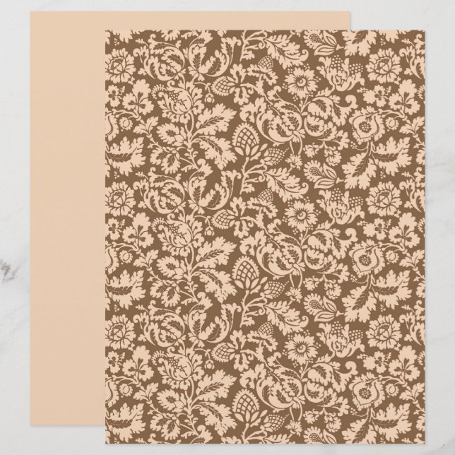 William Morris Floral Damask, Beige and Taupe Tan  (Front/Back)