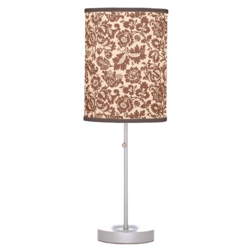 William Morris Floral Damask Beige and Taupe Tan  Table Lamp