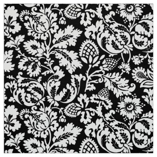 William Morris Floral Damask Black and White Fabric