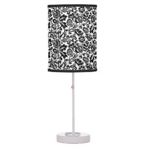 William Morris Floral Damask, Black and White Tabl Table Lamp