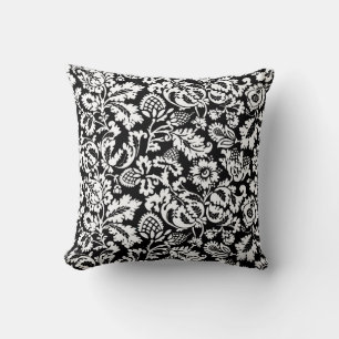 William Morris Floral Damask, Black and White Throw Pillow