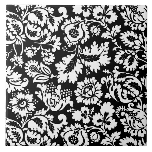 William Morris Floral Damask Black and White Tile