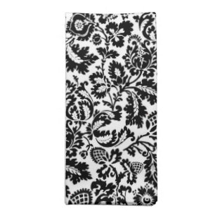 William Morris Floral Damask, Black on White Cloth Napkin