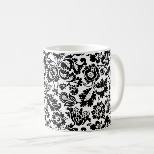 William Morris Floral Damask Black on White Coffe Coffee Mug