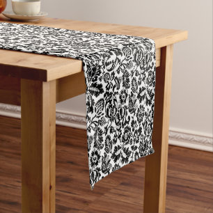 William Morris Floral Damask, Black on White Short Table Runner
