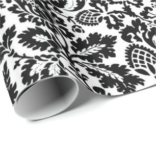 William Morris Floral Damask, Black on White Wrapping Paper