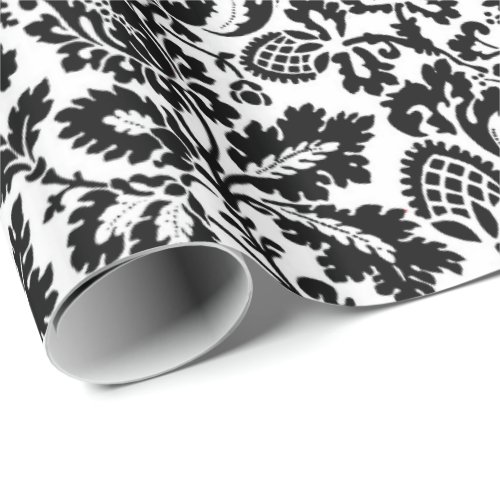 William Morris Floral Damask Black on White Wrapping Paper