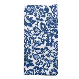 William Morris Floral Damask, Cobalt Blue on White Cloth Napkin