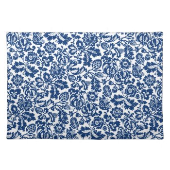 William Morris Floral Damask  Cobalt Blue On White Cloth Placemat by Floridity at Zazzle