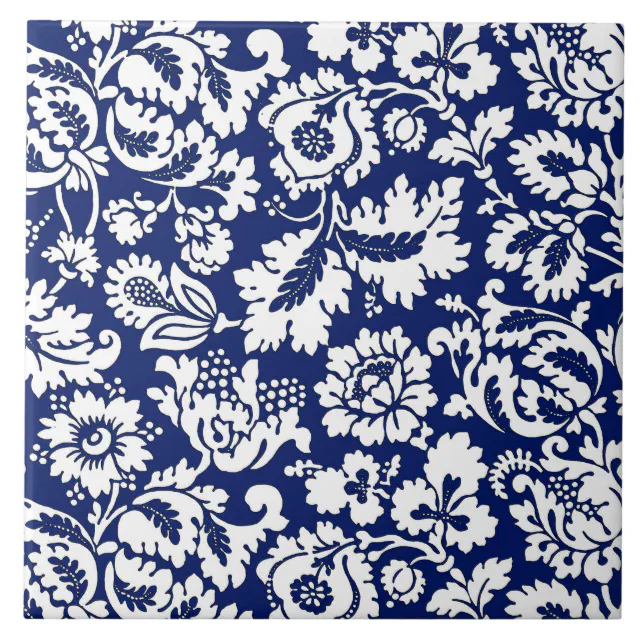 William Morris Floral Damask, Cobalt Blue & White Tile | Zazzle