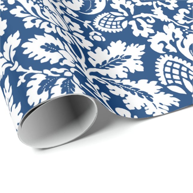 William Morris Floral Damask, Cobalt Blue & White Wrapping Paper (Roll Corner)