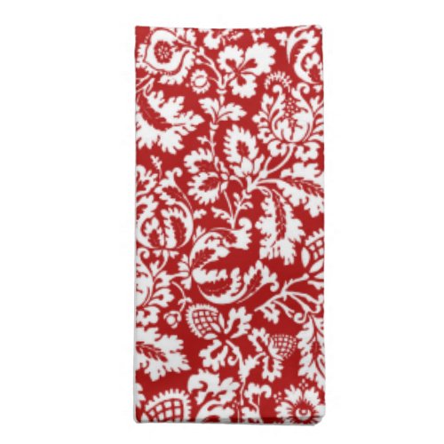 William Morris Floral Damask Deep Red and White  Cloth Napkin