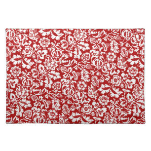 William Morris Floral Damask, Deep Red and White  Cloth Placemat