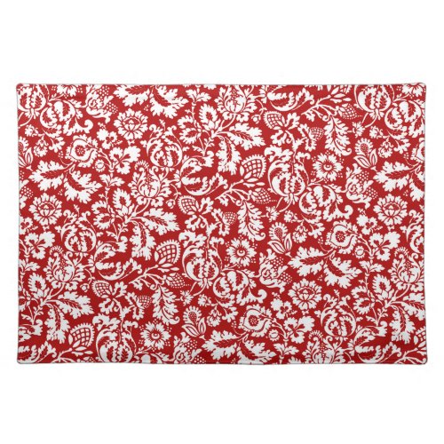 William Morris Floral Damask Deep Red and White  Cloth Placemat
