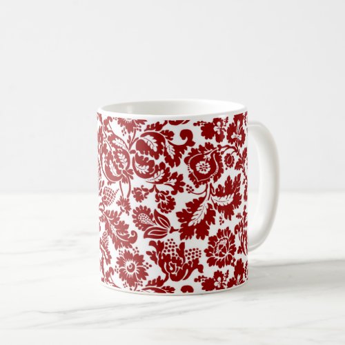 William Morris Floral Damask Deep Red and White Coffee Mug