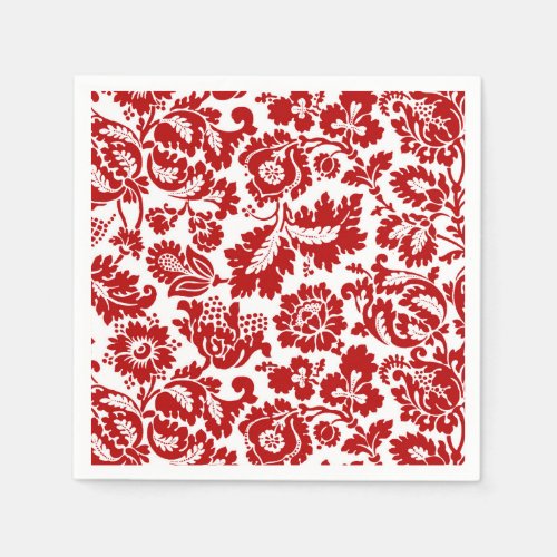 William Morris Floral Damask Deep Red and White Paper Napkins