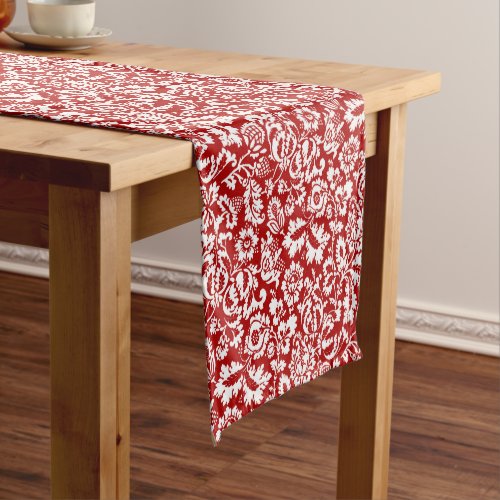 William Morris Floral Damask Deep Red and White  Short Table Runner