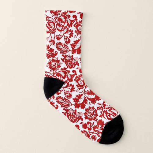 William Morris Floral Damask Deep Red and White Socks