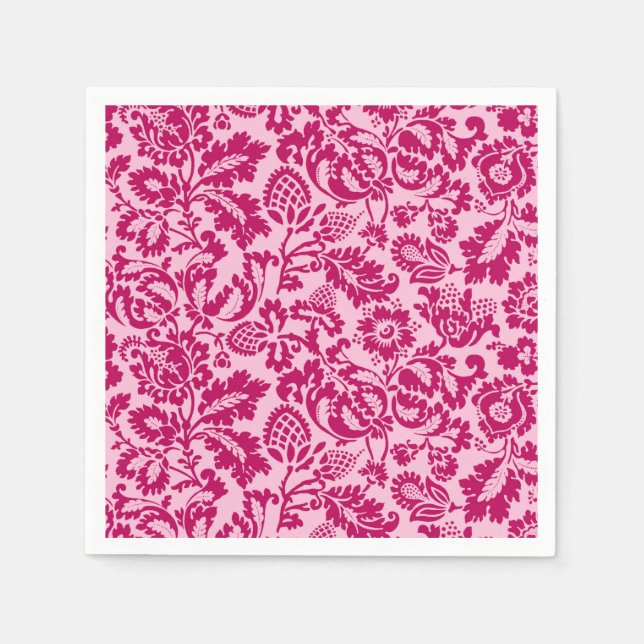 William Morris Floral Damask, Fuchsia and Pink  Napkins (Front)