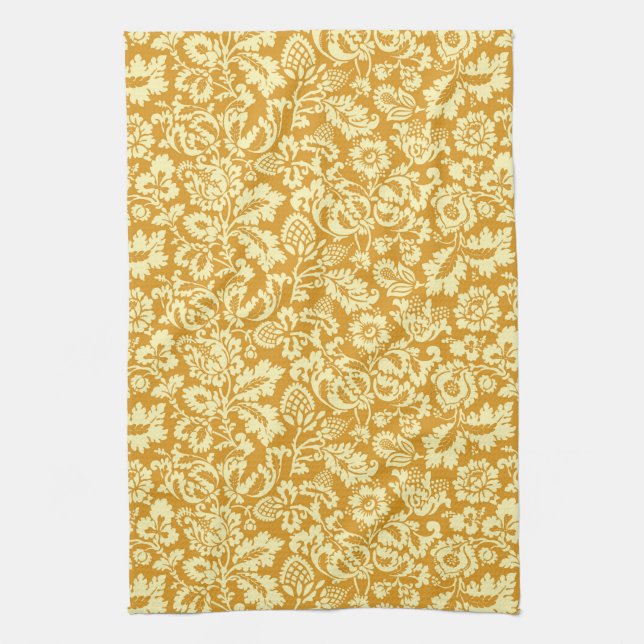 William Morris Floral Damask, Mustard Yellow  Kitchen Towel (Vertical)