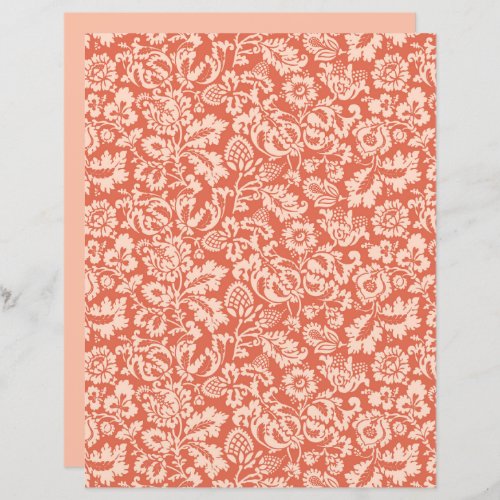 William Morris Floral Damask Peach and Coral 