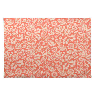 William Morris Floral Damask, Peach and Coral Cloth Placemat