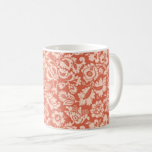 William Morris Floral Damask Peach and Coral  Coffee Mug