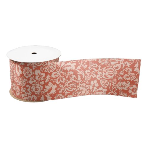 William Morris Floral Damask Peach and Coral  Satin Ribbon