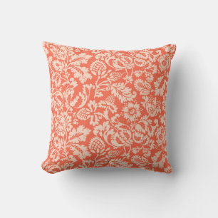 William Morris Floral Damask, Peach and Coral Throw Pillow