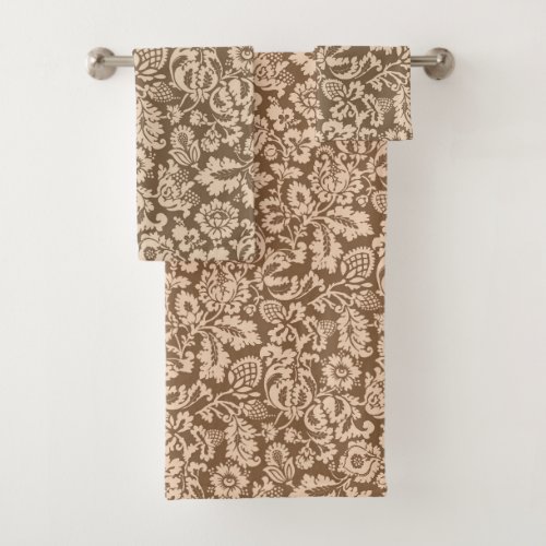 William Morris Floral Damask Taupe Tan and Beige Bath Towel Set