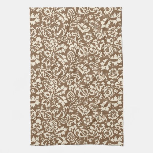 William Morris Floral Damask Taupe Tan and Beige  Kitchen Towel