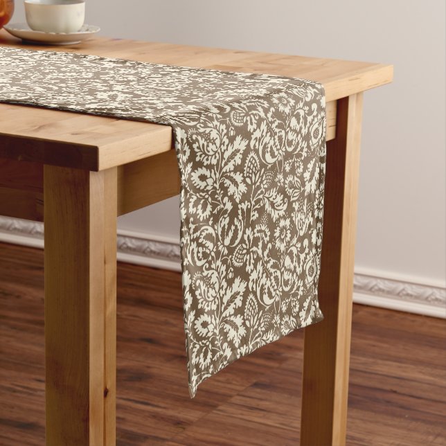 William Morris Floral Damask, Taupe Tan and Beige  Short Table Runner (In Situ)